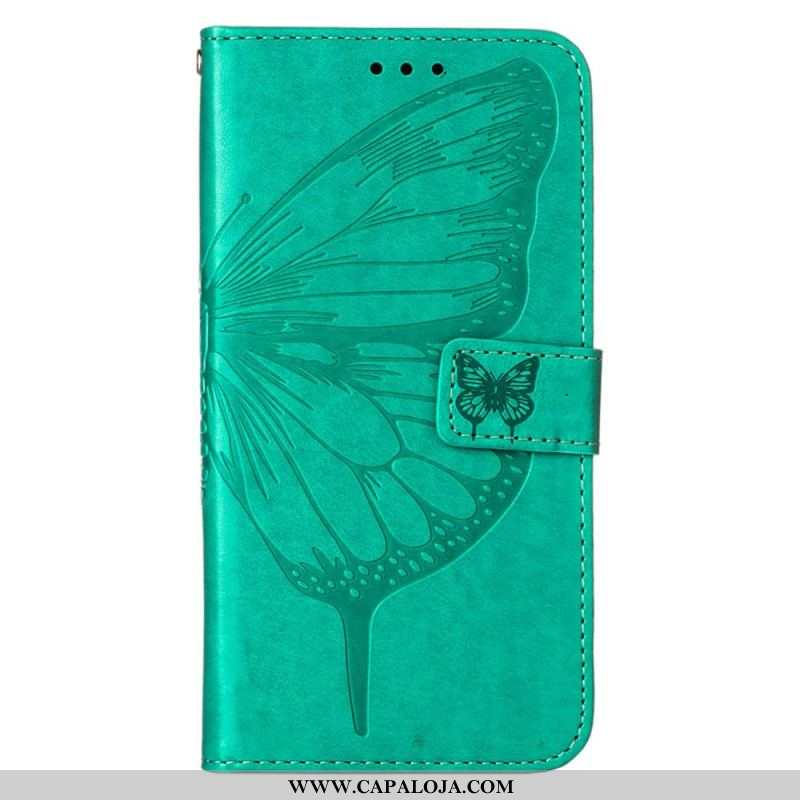 Capa Em Pele Para Xiaomi Redmi Note 11 Pro Plus 5G Design De Borboleta Com Cordão