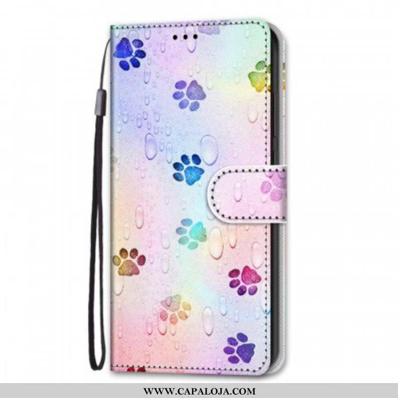 Capa Em Pele Para Xiaomi Redmi Note 11 Pro Plus 5G Pegadas De Gato