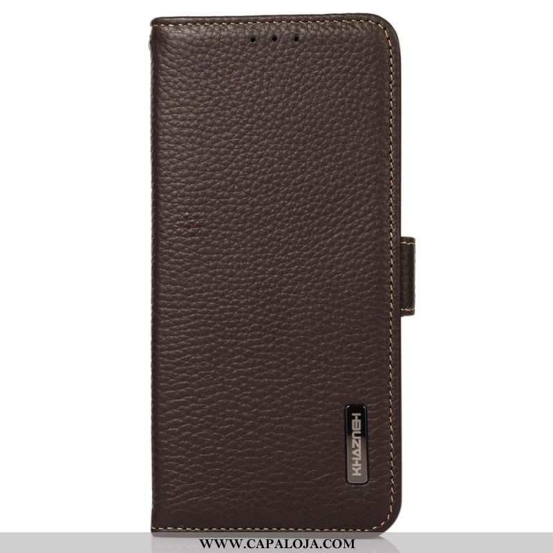 Capa Em Pele Para Xiaomi Redmi Note 12 5G Couro De Lichia Khazneh Rfid