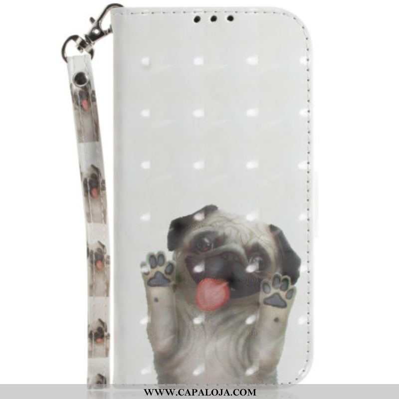 Capa Em Pele Para Xiaomi Redmi Note 12 5G De Cordão Tanga Pug