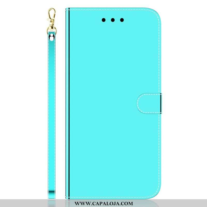 Capa Em Pele Para Xiaomi Redmi Note 12 5G Espelho Falso De Couro Com Alça