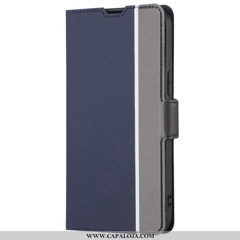 Capa Em Pele Para Xiaomi Redmi Note 12 Pro Bicolor Fino