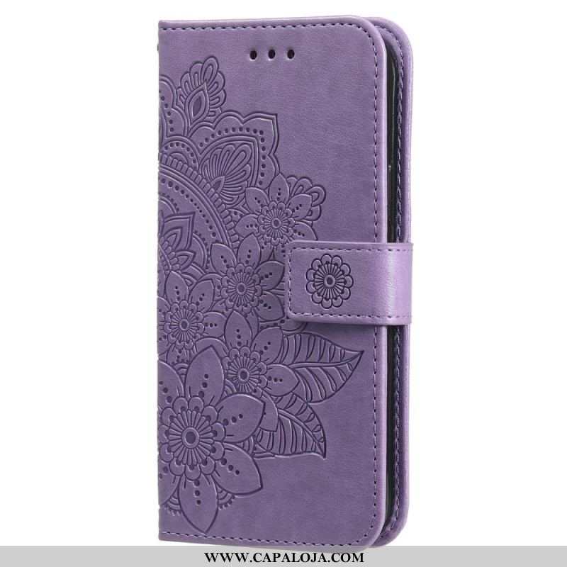 Capa Em Pele Para Xiaomi Redmi Note 12 Pro Plus De Cordão Mandala De Flor De Alça