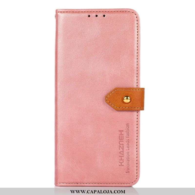 Capa Em Pele Para Xiaomi Redmi Note 12 Pro Plus Fecho Dourado Bicolor Khazneh