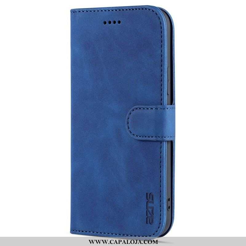 Capa Em Pele Para iPhone 13 Pro Couro Sintético Azns