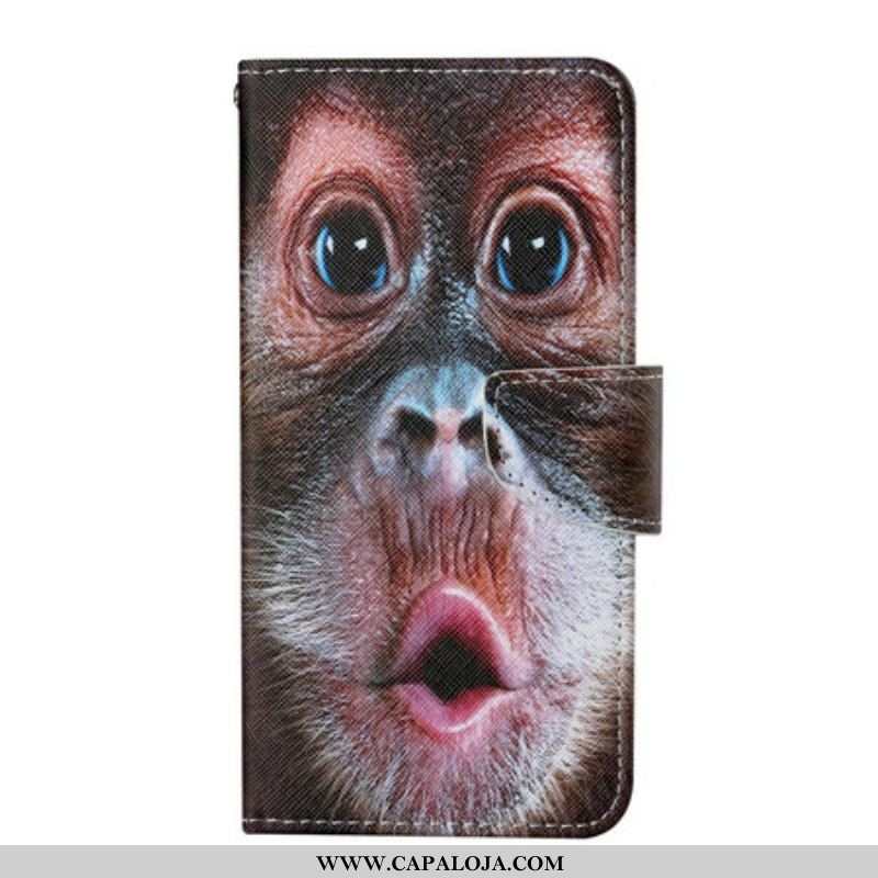 Capa Em Pele Para iPhone 13 Pro De Cordão Macaco Tanga