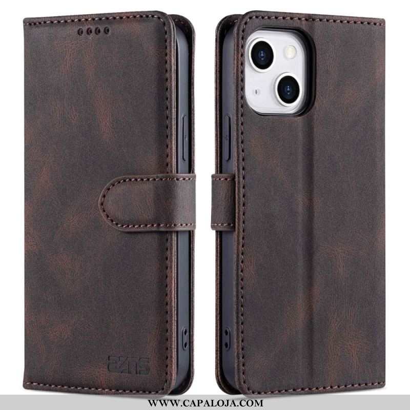 Capa Em Pele Para iPhone 14 Plus Efeito Couro Azns