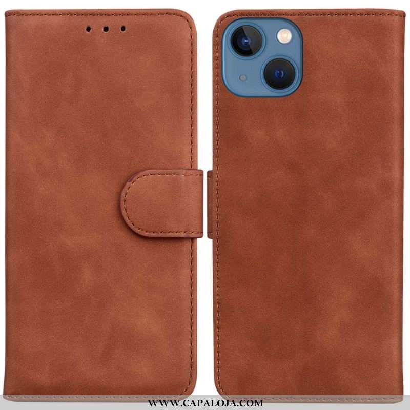 Capa Em Pele Para iPhone 14 Plus Estilo Alta Costura De Couro