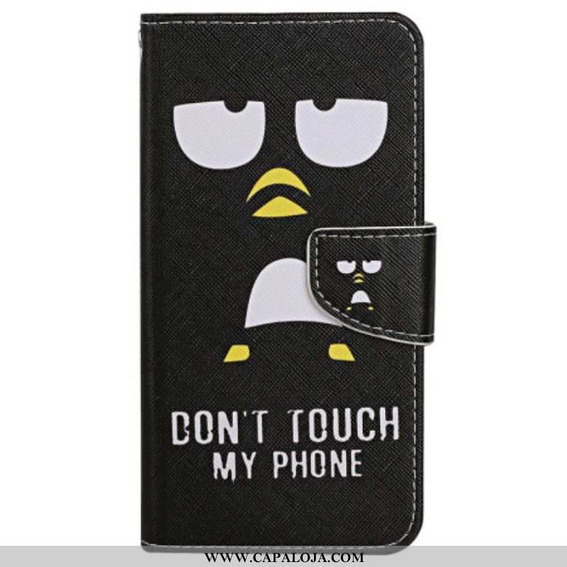 Capa Em Pele Para iPhone 15 De Cordão Pinguim. Não Toque No Cordão Do Meu Telefone