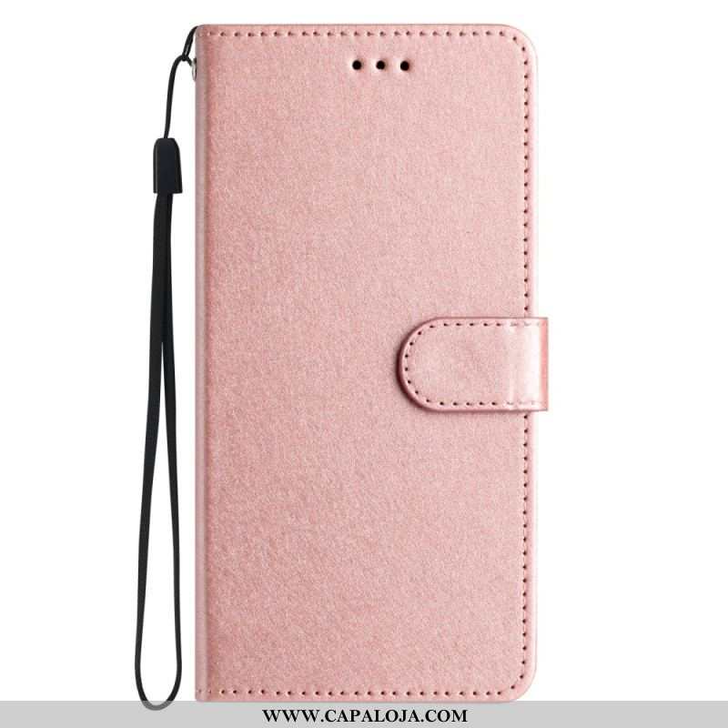 Capa Em Pele Para iPhone 15 Plus De Cordão Pastel Com Alça