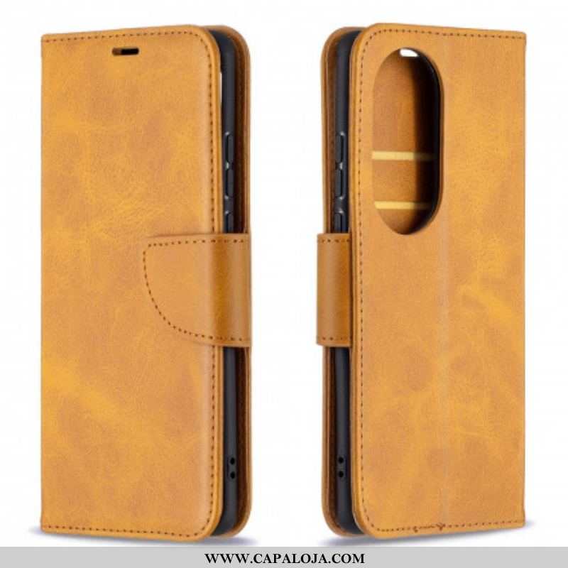 Capa Flip Para Huawei P50 Pro De Couro Retalho Liso Oblíquo