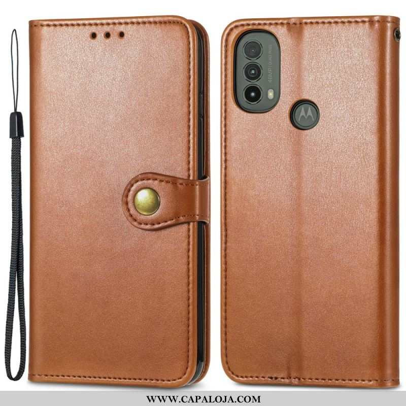 Capa Flip Para Moto E40 / E30 / E20 Couro Falso E Fecho Vintage