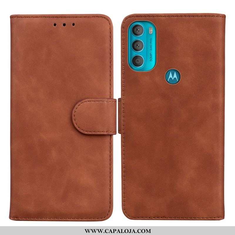 Capa Flip Para Moto G71 5G Efeito Couro Monocromático