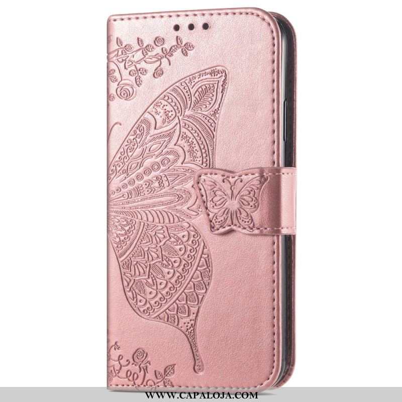 Capa Flip Para Moto G73 5G Borboleta Barroca