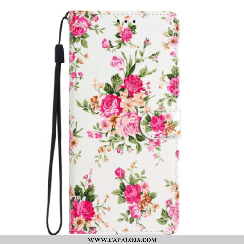 Capa Flip Para Moto G73 5G De Cordão Flores Da Liberdade Da Correia