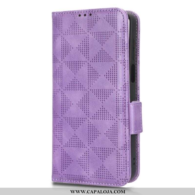 Capa Flip Para Moto G73 5G Triângulos Estampados Com Cordão