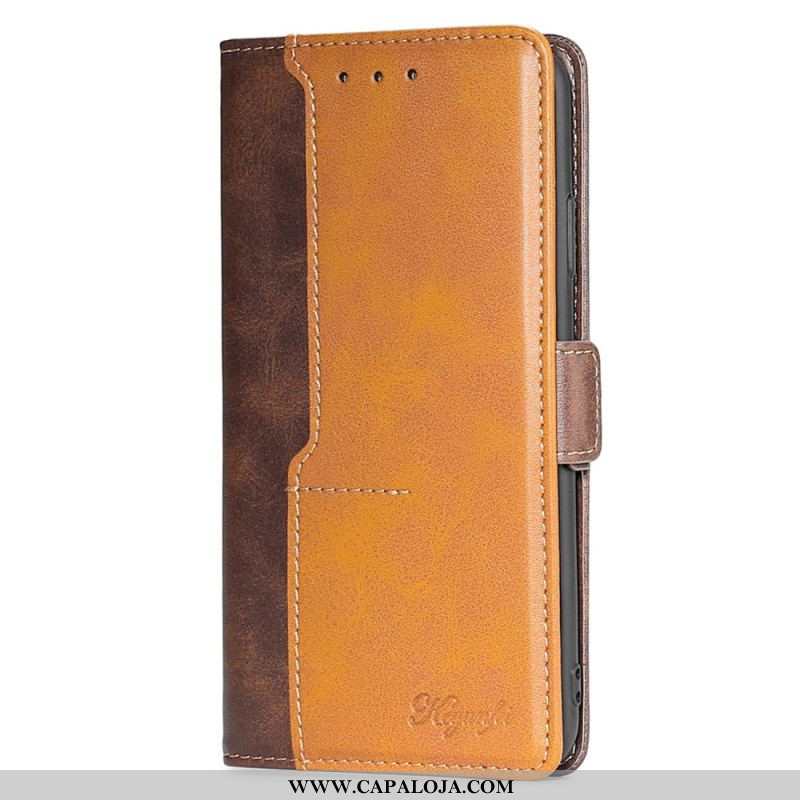 Capa Flip Para OnePlus 10T 5G Efeito De Couro De Dois Tons