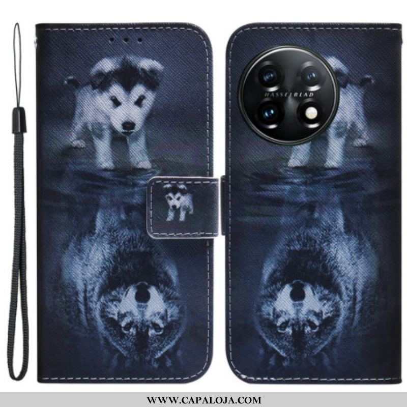 Capa Flip Para OnePlus 11 5G Reflexo De Cachorro