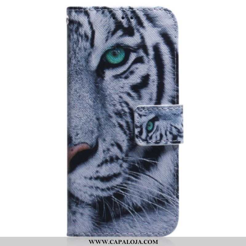 Capa Flip Para OnePlus Nord 2T 5G De Cordão Tira Tigre Branco