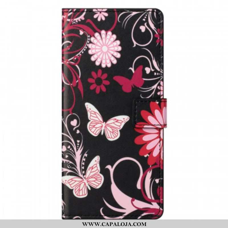 Capa Flip Para OnePlus Nord CE 2 5G Flores E Borboletas