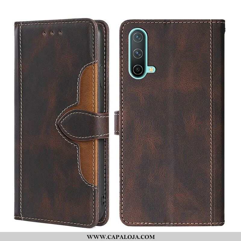 Capa Flip Para OnePlus Nord CE 5G Couro Sintético Bicolor Estiloso