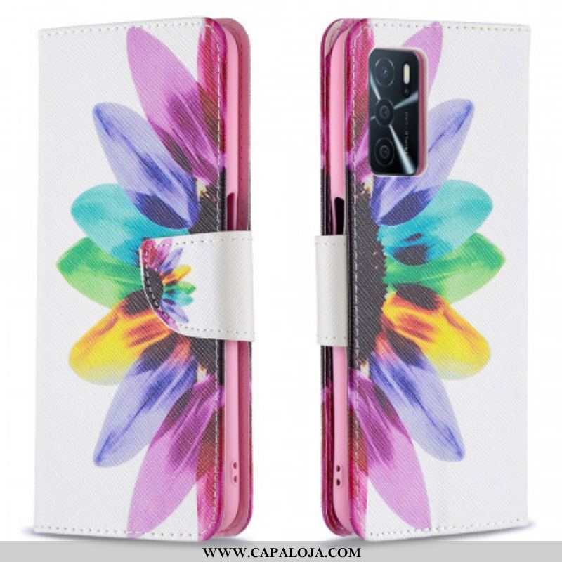 Capa Flip Para Oppo A16 / A16s Flor Aquarela