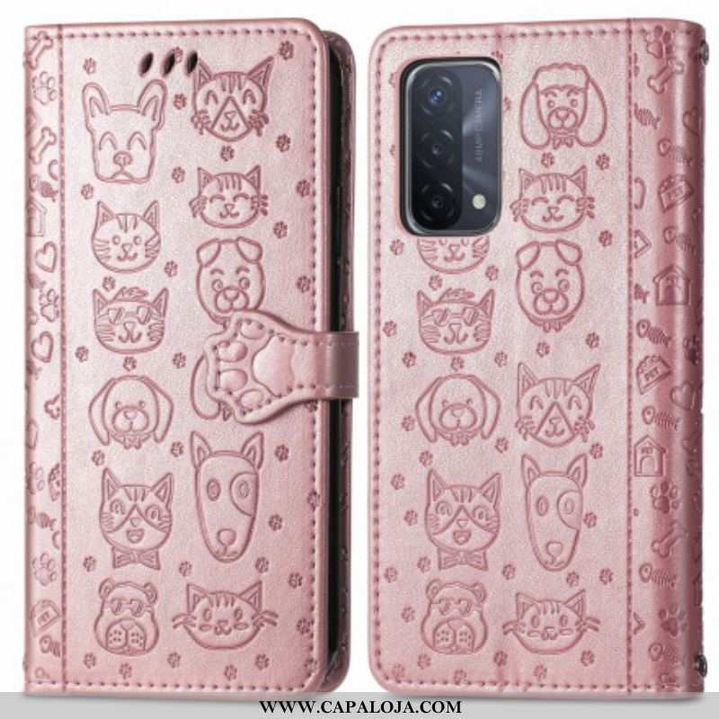 Capa Flip Para Oppo A54 5G / A74 5G Animais Animados