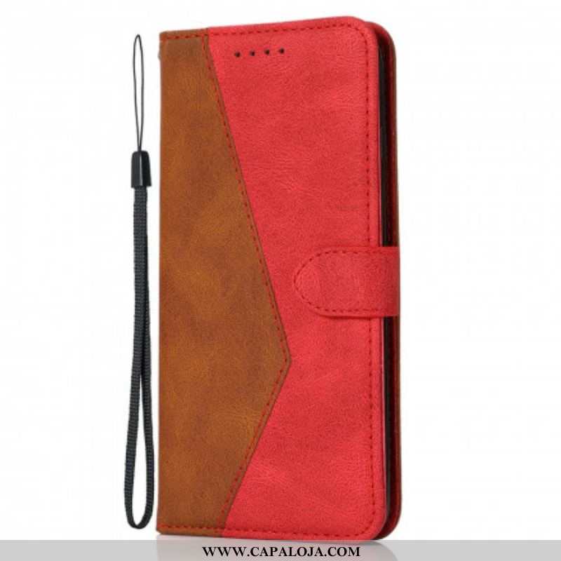 Capa Flip Para Oppo A54 5G / A74 5G Couro Falso Triângulo De Dois Tons