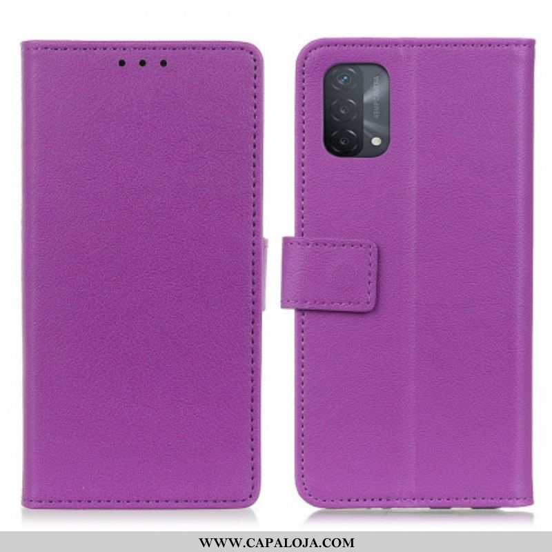 Capa Flip Para Oppo A54 5G / A74 5G Efeito Couro Brilhante Simples