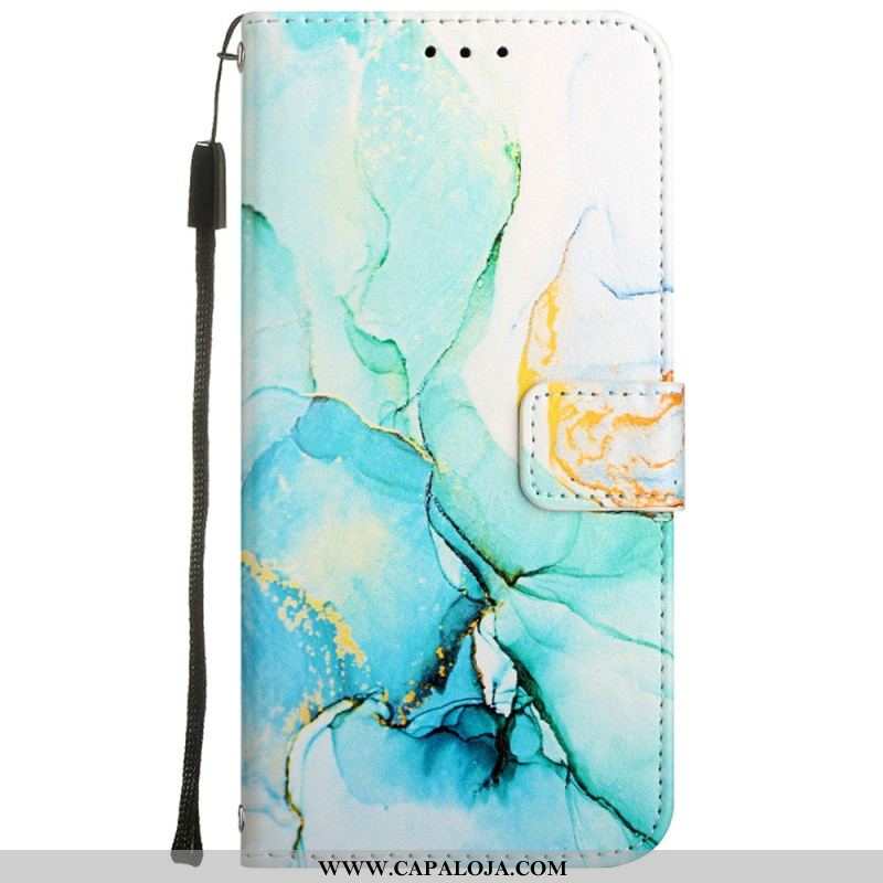 Capa Flip Para Oppo A54 5G / A74 5G Mármore Com Cordão