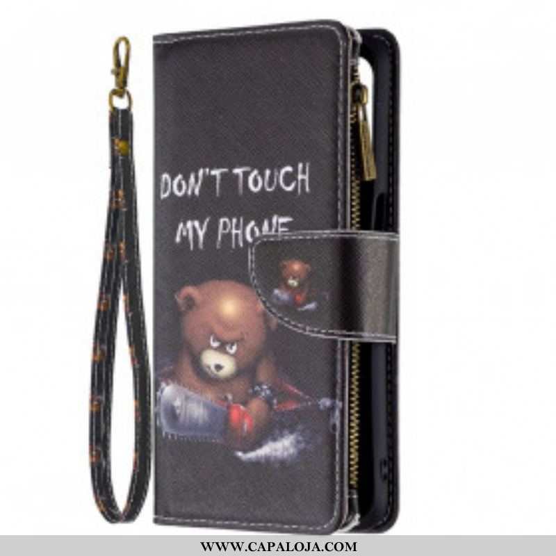 Capa Flip Para Oppo A54 5G / A74 5G Urso De Bolso Com Zíper