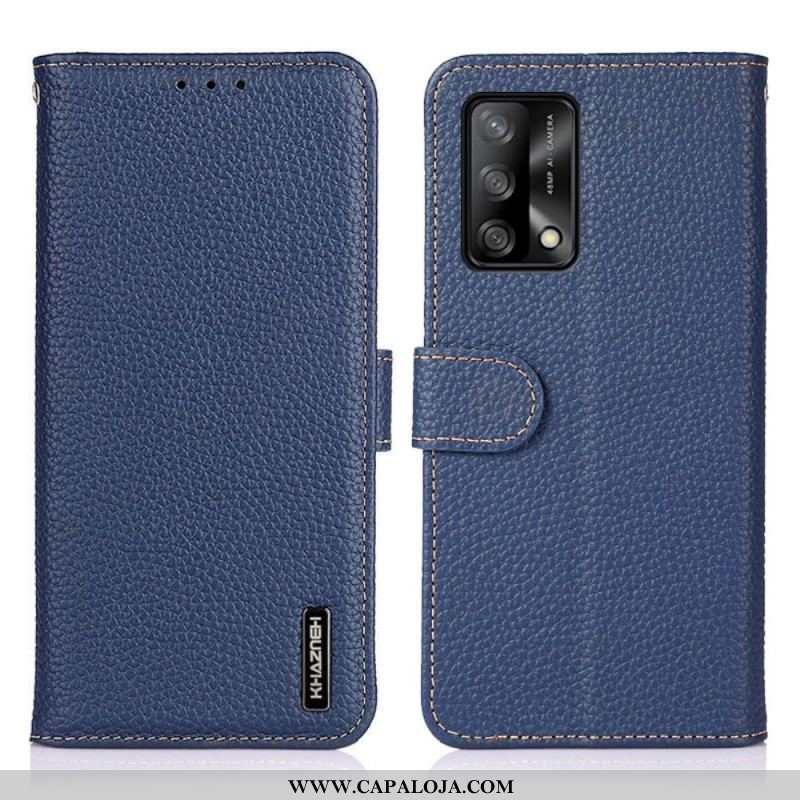 Capa Flip Para Oppo A74 4G Couro Genuíno Khazneh Litchi