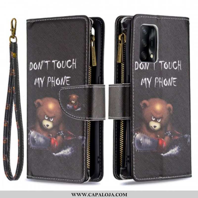 Capa Flip Para Oppo A74 4G Urso De Bolso Com Zíper