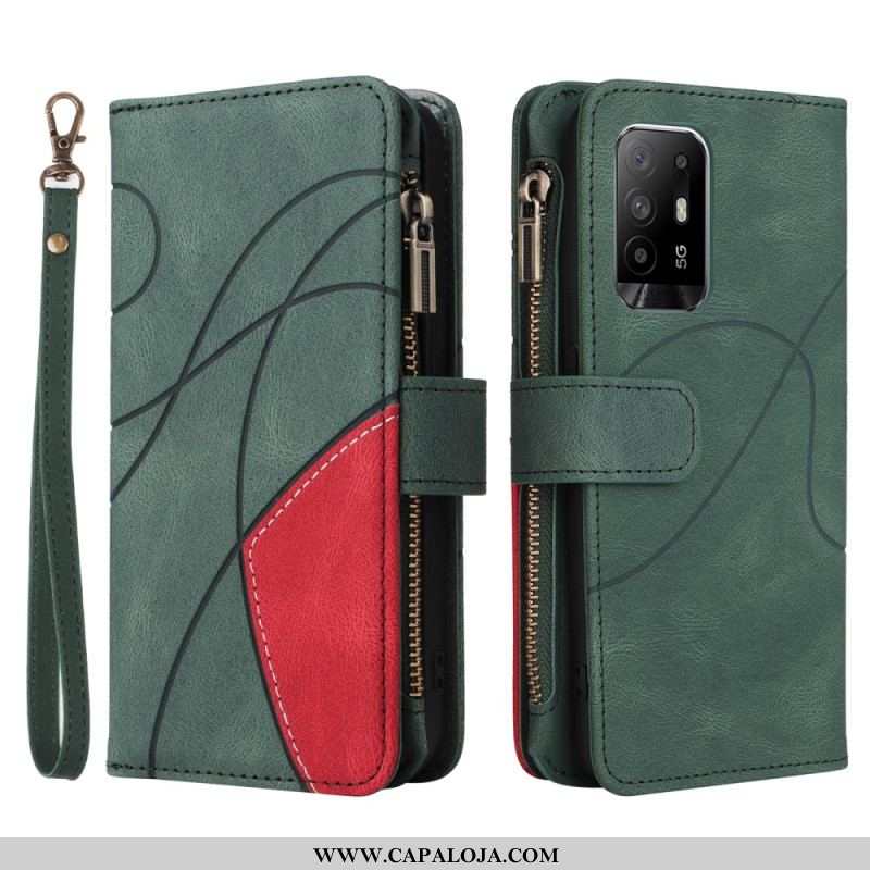 Capa Flip Para Oppo A94 5G Bolsa Bicolor Com Cordão