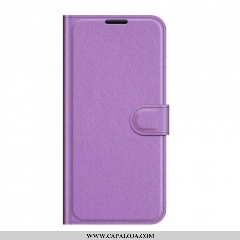 Capa Flip Para Oppo A94 5G Couro Sintético De Lichia Clássico