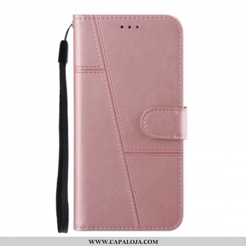 Capa Flip Para Oppo A94 5G De Cordão Strappy Geo Leather Effect