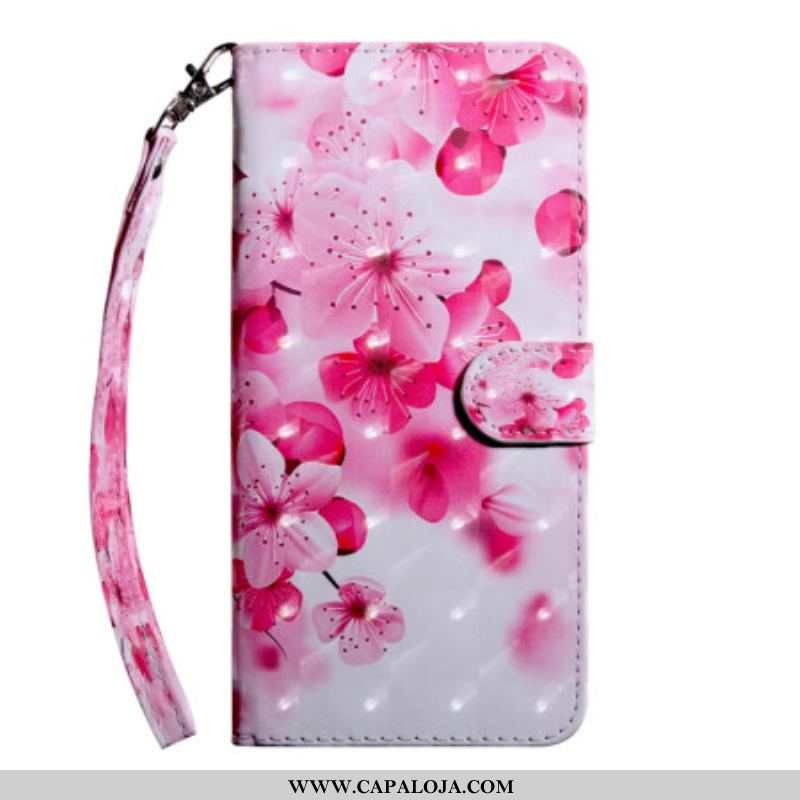 Capa Flip Para Oppo A94 5G Flores Rosas Com Cordão