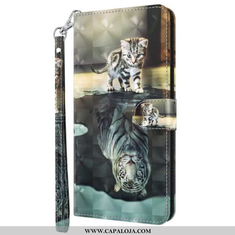 Capa Flip Para Oppo A94 5G Gato E Tigre Com Cordão