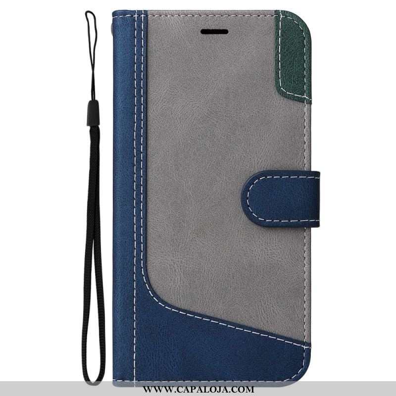 Capa Flip Para Oppo A94 5G Tricolor Com Cordão