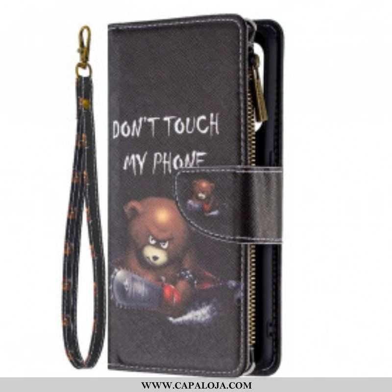 Capa Flip Para Oppo A94 5G Urso De Bolso Com Zíper