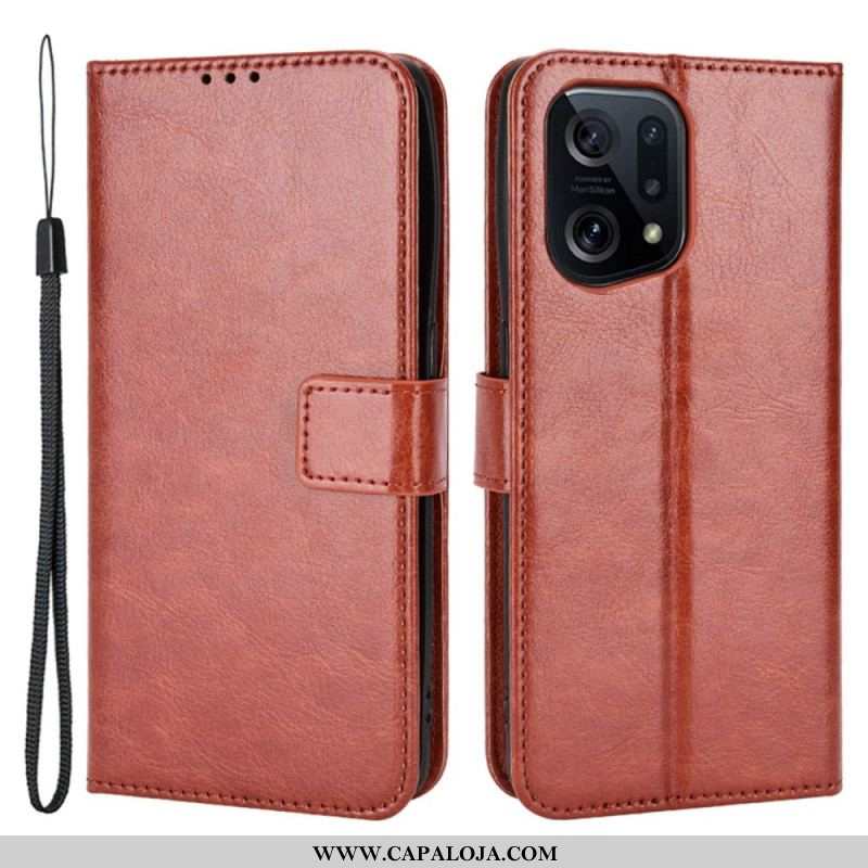 Capa Flip Para Oppo Find X5 Couro Falso Chamativo