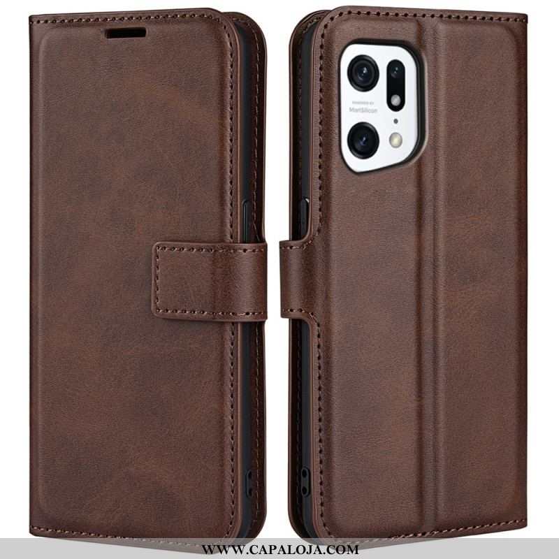 Capa Flip Para Oppo Find X5 Efeito De Couro Extremo Fino