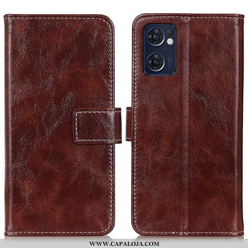 Capa Flip Para Oppo Find X5 Lite Couro Sintético Brilhante E Costura