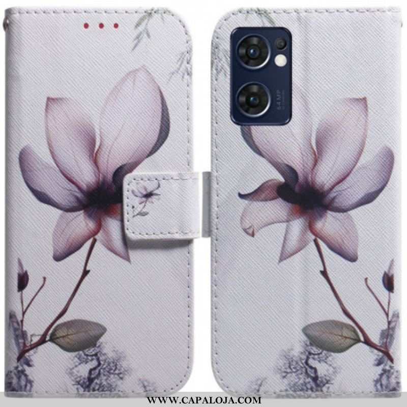 Capa Flip Para Oppo Find X5 Lite Flor Rosa Empoeirado