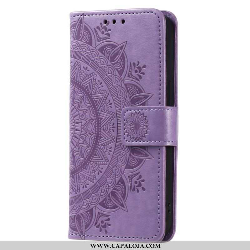 Capa Flip Para Oppo Reno 8 De Cordão Mandala Do Sol Strappy