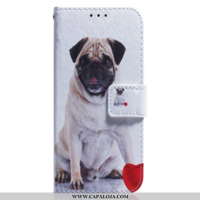 Capa Flip Para Oppo Reno 8 De Cordão Pug Bonito Na Cinta