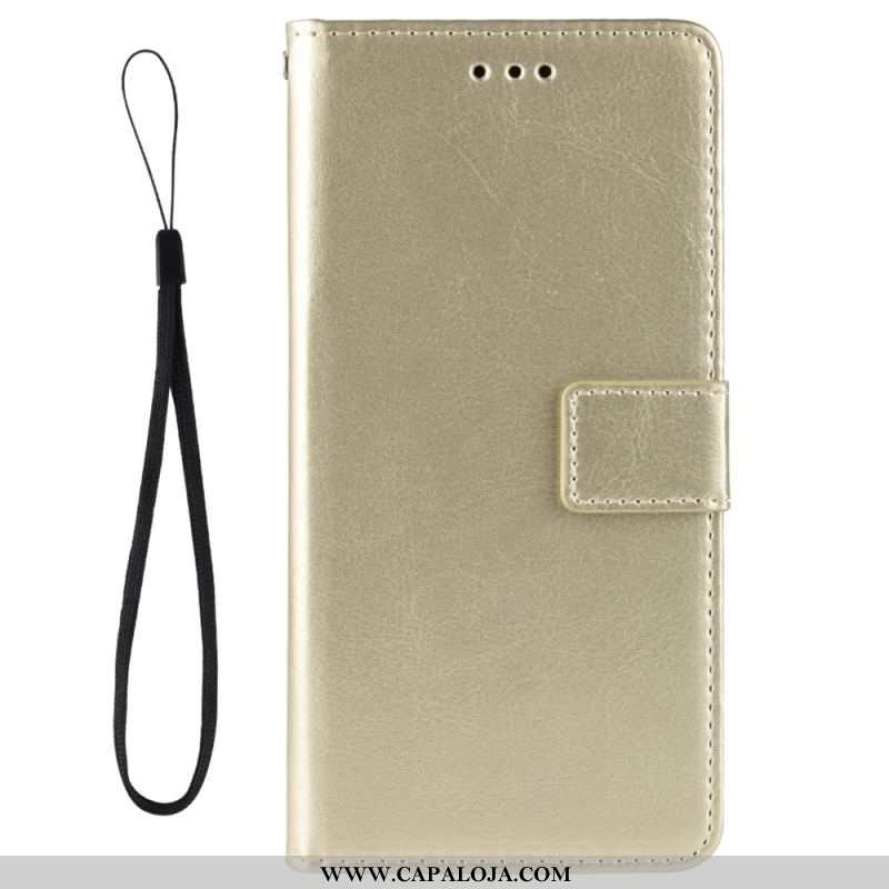 Capa Flip Para Oppo Reno 8 Lite De Cordão Correia Chamativa De Couro Falso