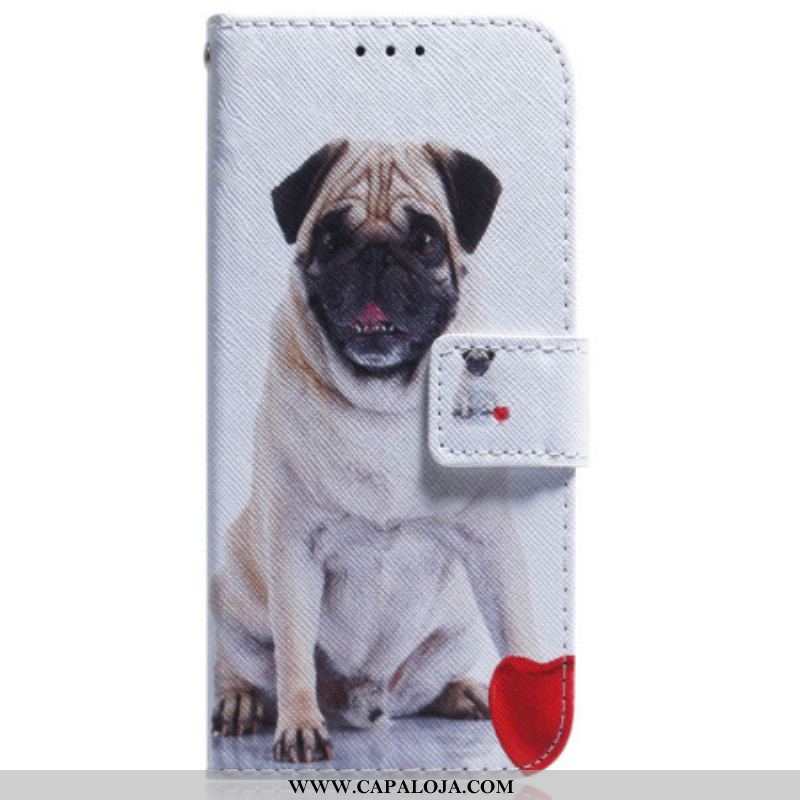 Capa Flip Para Oppo Reno 8 Pro De Cordão Pug Bonito Na Cinta