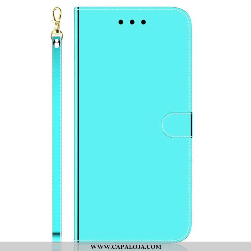 Capa Flip Para Oppo Reno 8 Pro Espelho E Cordão