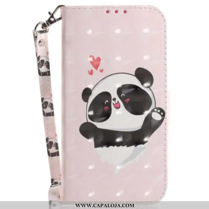 Capa Flip Para Oppo Reno 8 Pro Panda Love Com Cordão